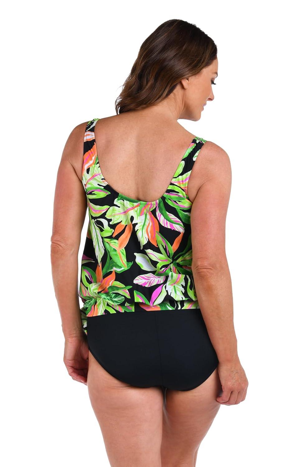 Maxine of Hollywood Women's Standard Side Tie Scoop Neck Banded Tankini Swimsuit Top, Multi//Rainforest Rainbow