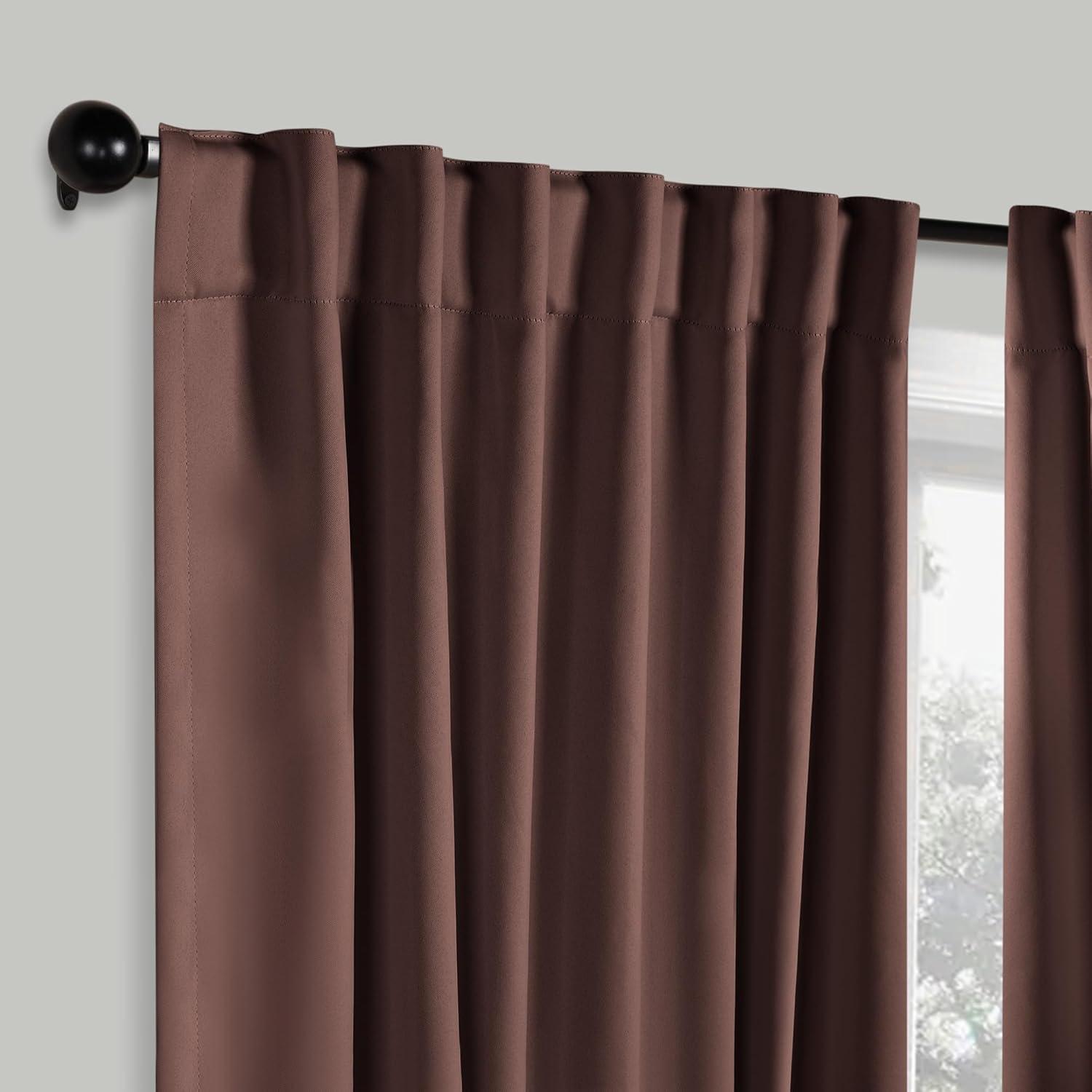 Superior Solid Blackout Back Tab Curtains, Set of 2, 52" x 72", Cappuccino