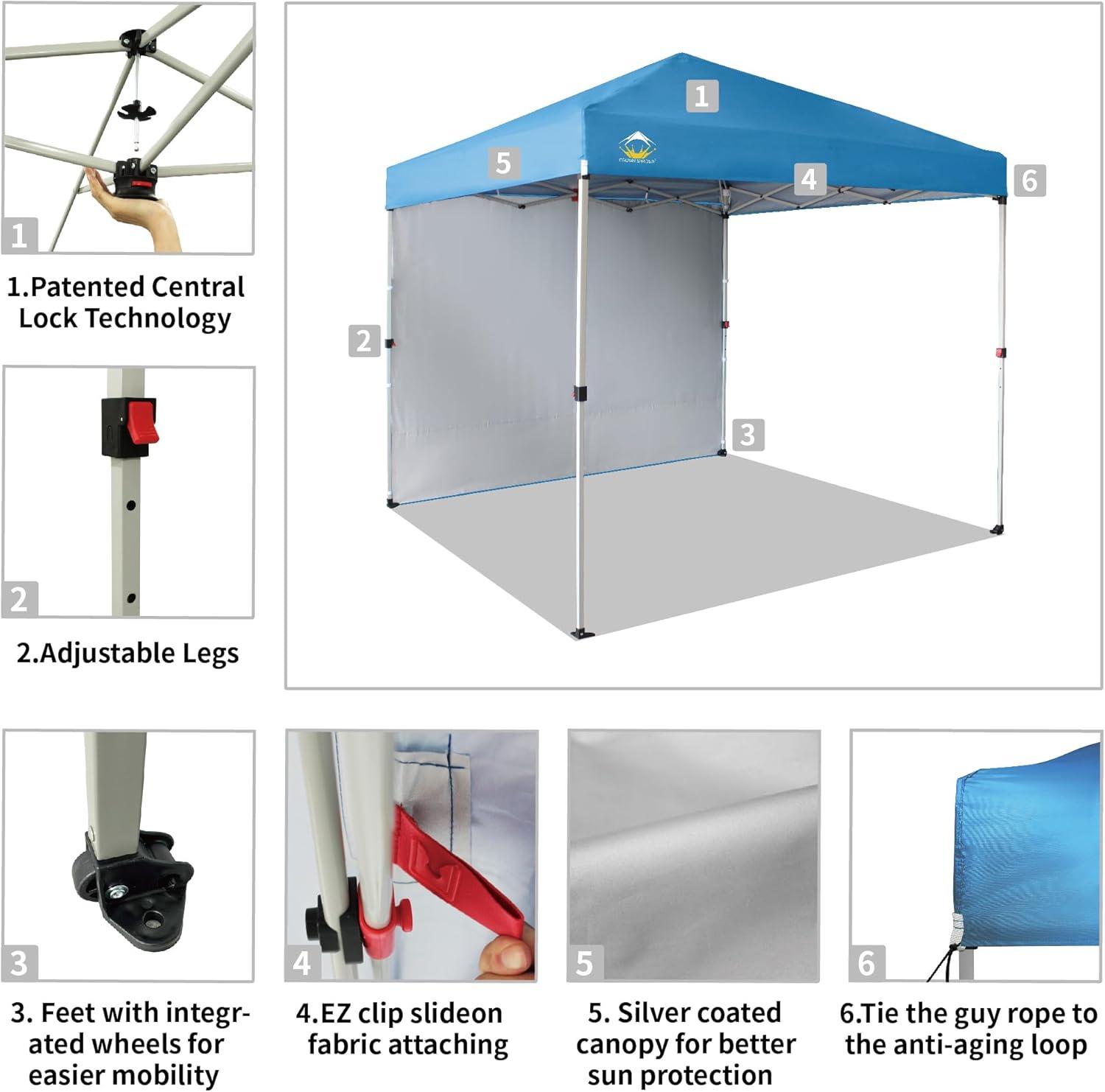 8x8 Blue Pop Up Canopy Tent with Side Wall