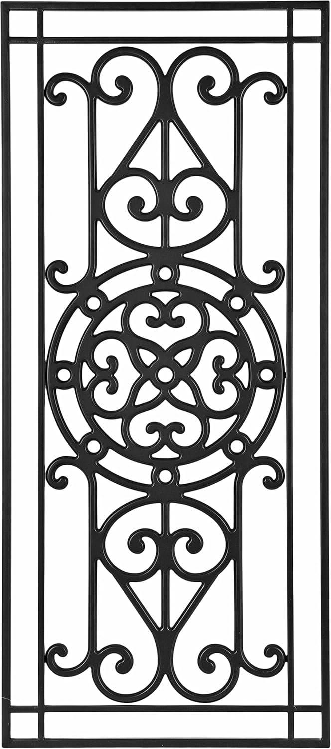 Kate and Laurel Ellard Farmhouse Rectangle Wall Art Plaque, 20 x 44, Black, Traditional Panel Decorative Wall Plaque with Ornate Painted Wooden Scrollwork and Sturdy Metal Frame