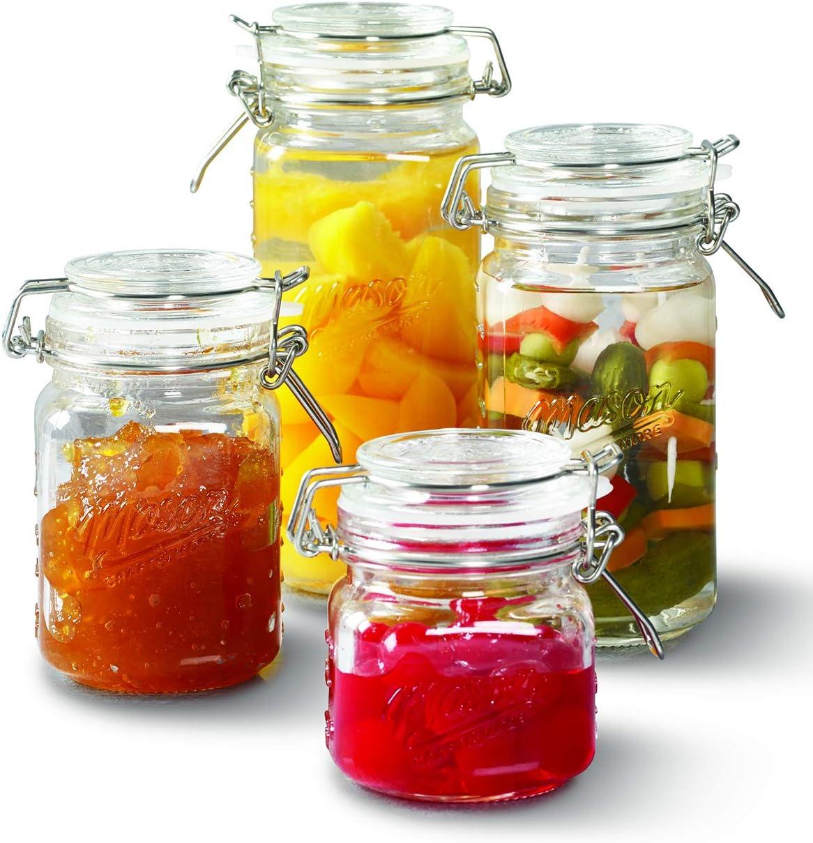 Vintage Style Airtight Clear Glass Mini Clamp Jar Set, 4 Pieces