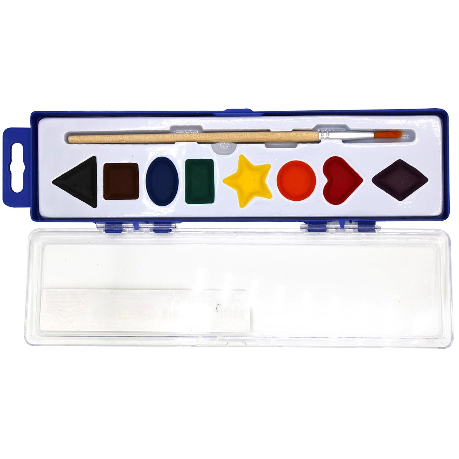 Color Swell Bulk Watercolor Paints with Shapes 18 pack for Learning Shapes with Strong Wood Brush 8 Colors Washable Water Colors