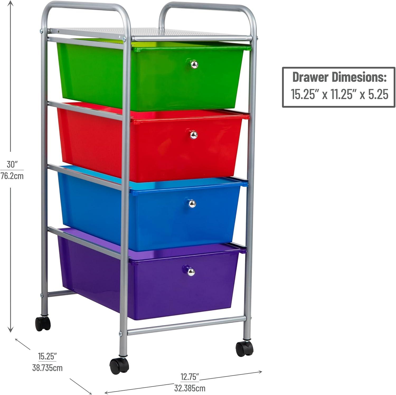 Mind Reader 4-Tier, 4-Drawer Mobile Utility Cart, Removable Drawers, 12.75" L x 15.25" W x 30" H