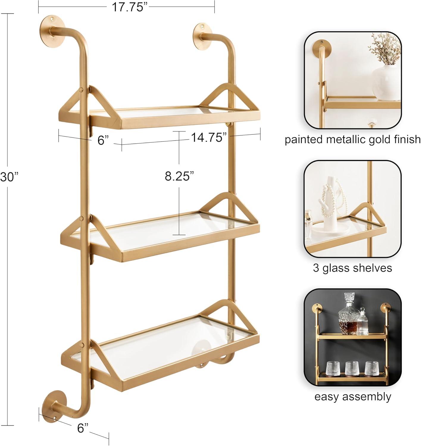 Kate & Laurel All Things Decor 18"x30" Marit Three-Tier Wall Shelf Gold