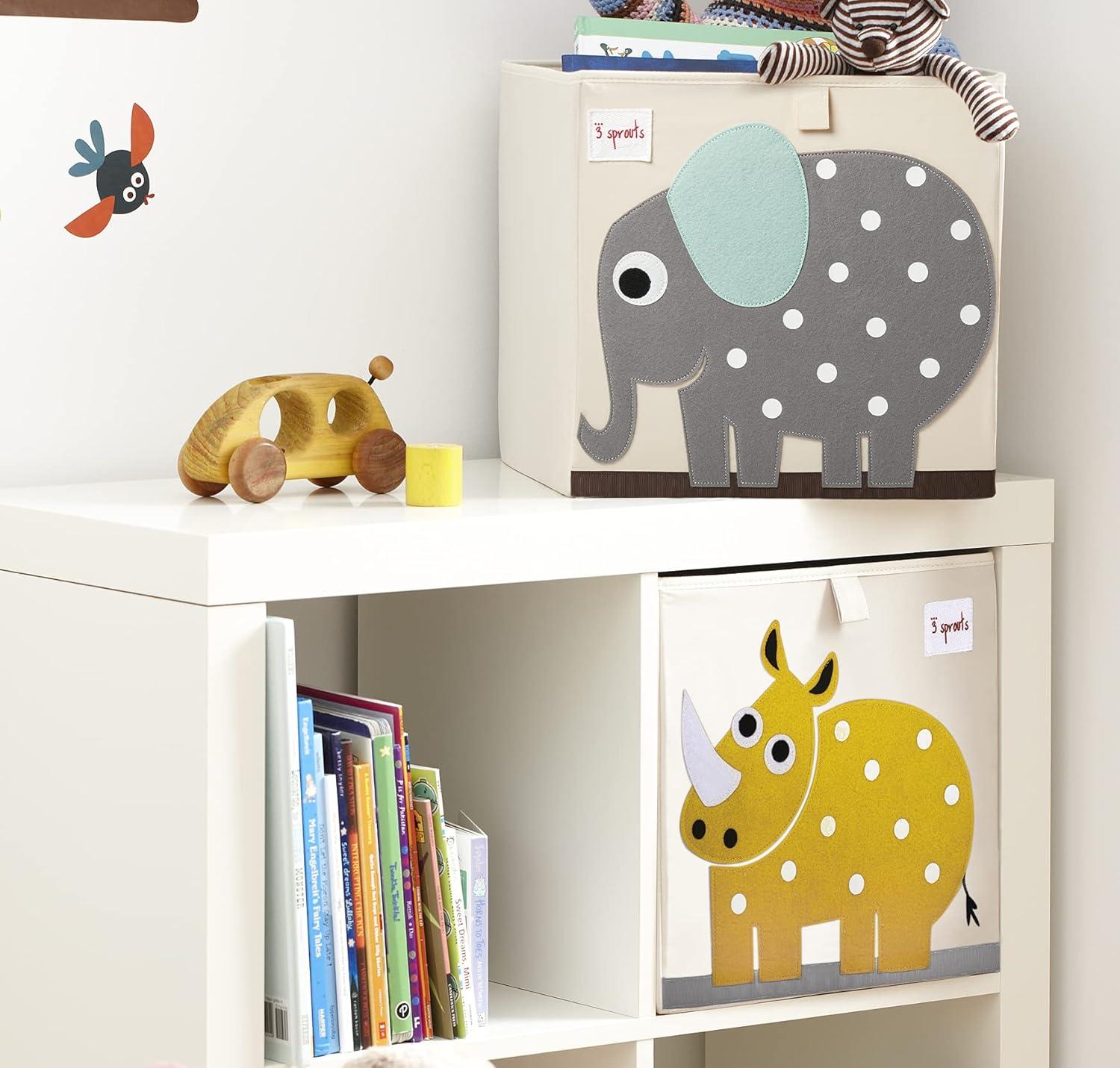 3 Sprouts Beige and Gray Elephant Foldable Fabric Storage Cube