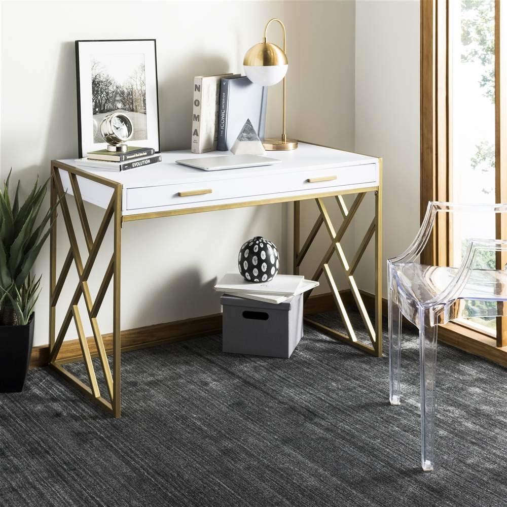 Elaine 1 Drawer Desk - White/Gold - Safavieh