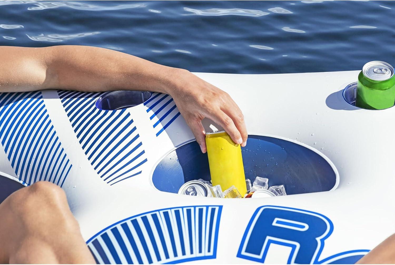 Hydro-Force Rapid Durable Rider Quad 4 Person River Tube with Built In Coolers, Cup Holders and Heavy Duty Handles, Multicolor