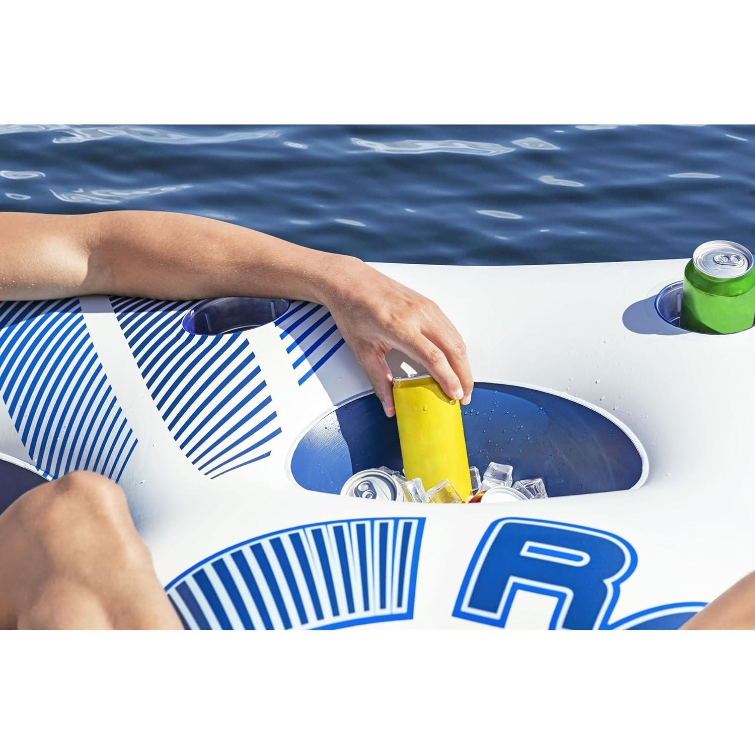 Hydro-Force Rapid Durable Rider Quad 4 Person River Tube with Built In Coolers, Cup Holders and Heavy Duty Handles, Multicolor
