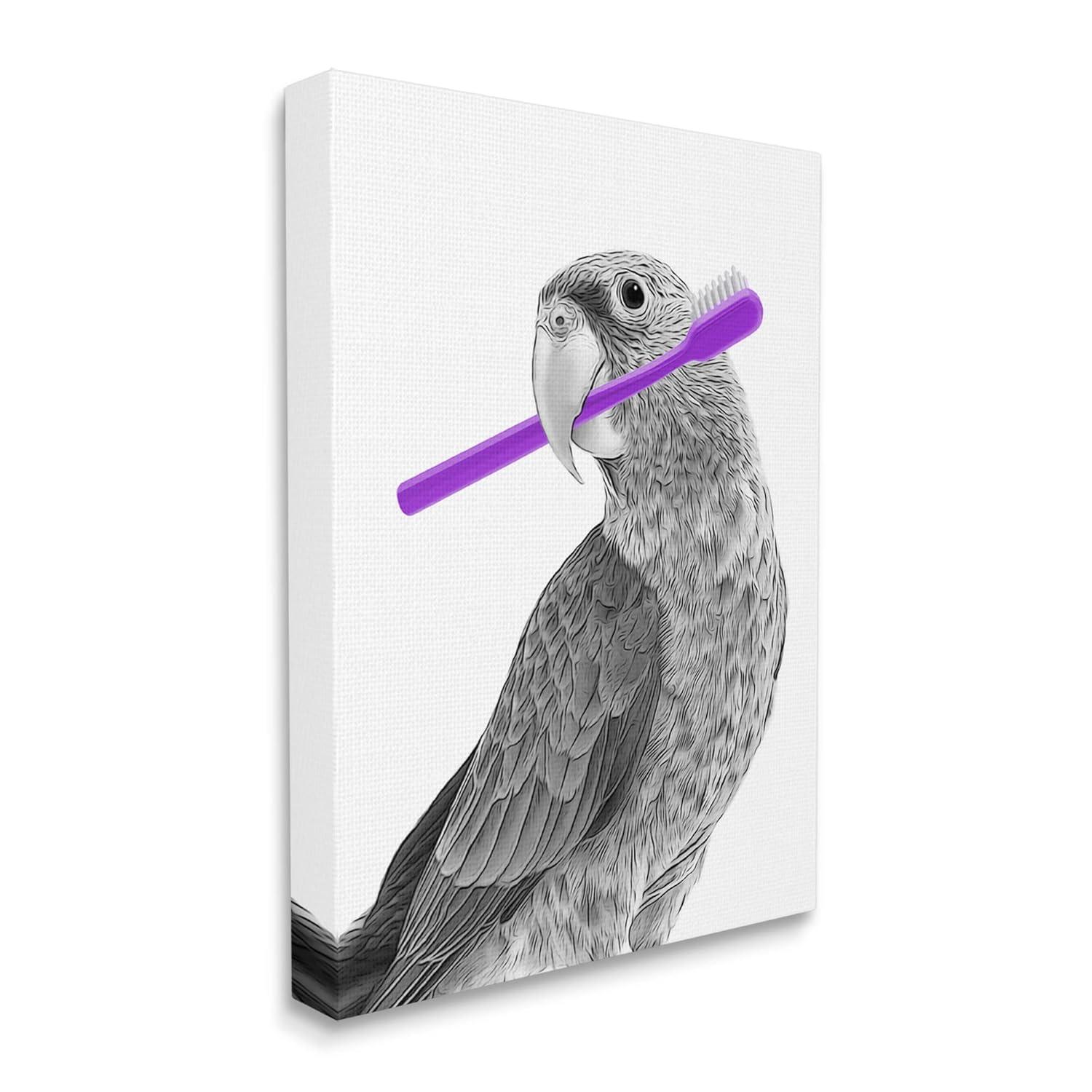 Stupell Industries Aw-316-Canvas " Parrot With Toothbrush Funny Bird " by Annalisa Latella