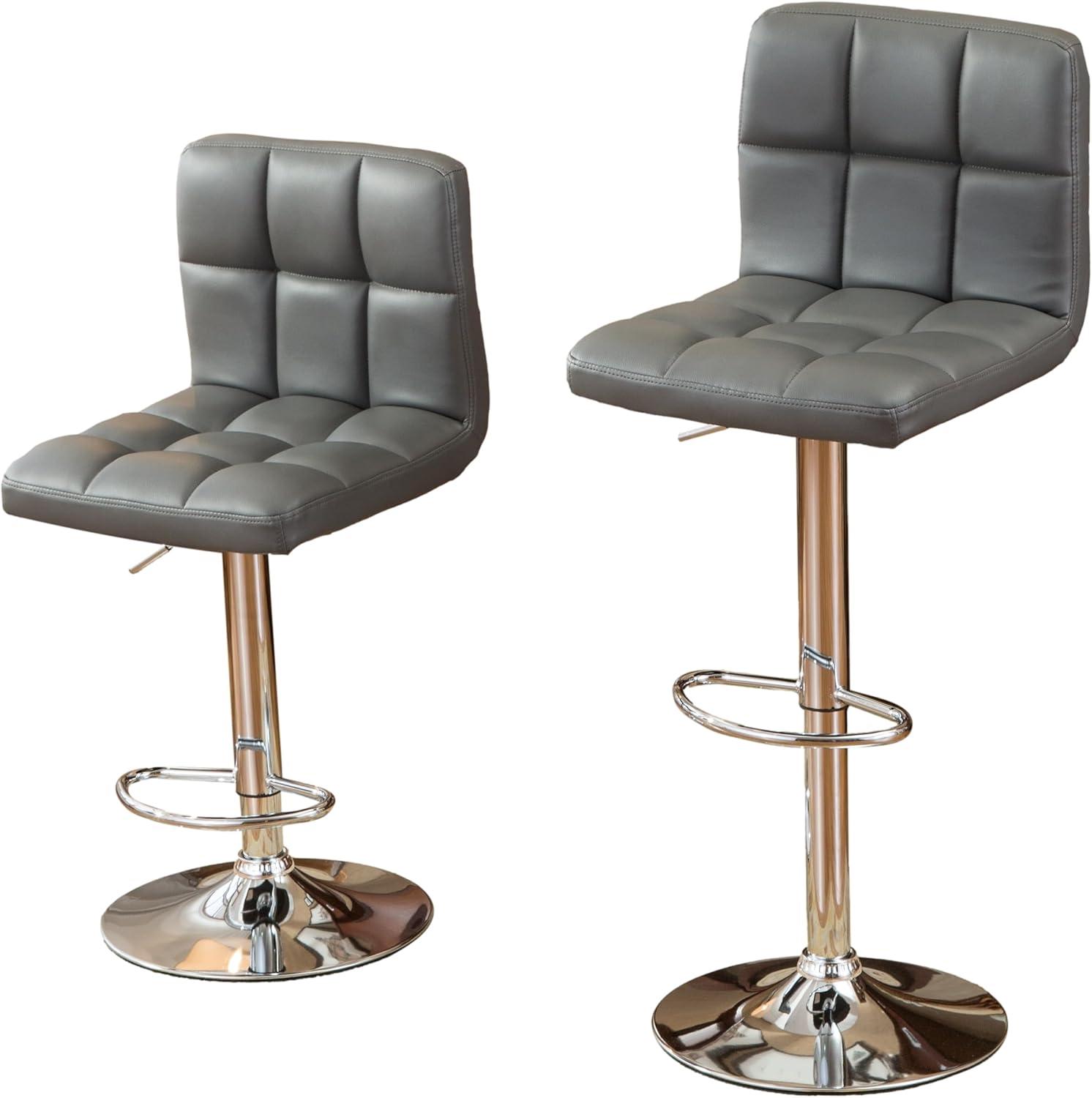 2 Swivel Elegant PU Leather Modern Adjustable Hydraulic Barstools in Gray