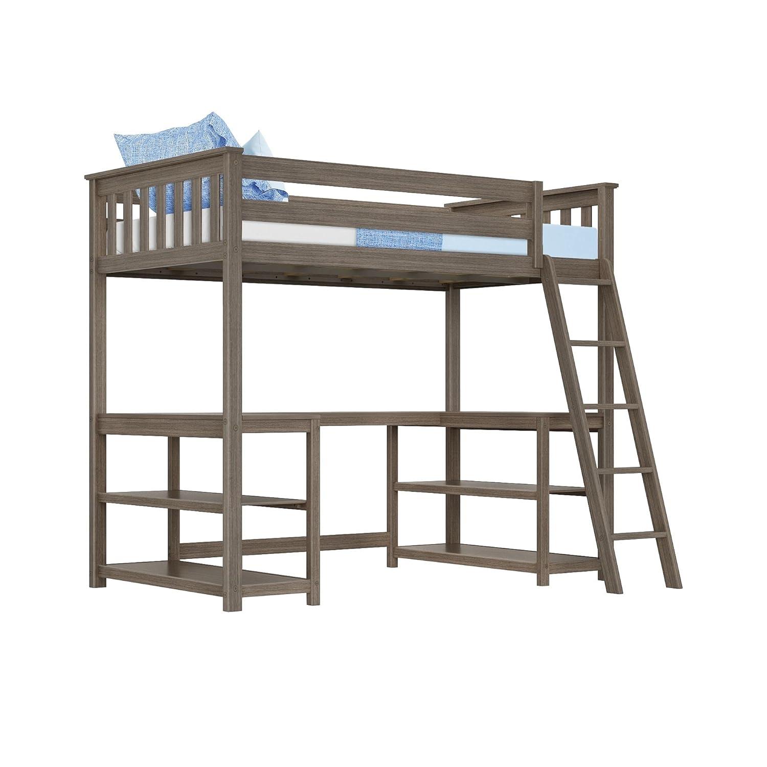 Max & Lily Loft Bed, Solid Wood Twin High Loft Bed with Bookcase and Desk for Kids, White