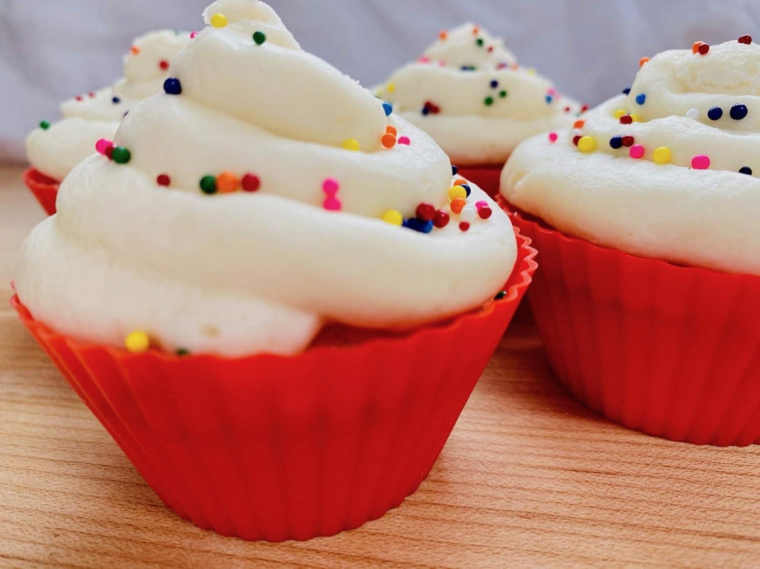 Bright Red Silicone Round Cupcake and Muffin Liners, Set of 12