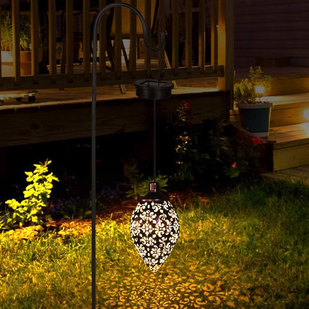 Olive Shape Hanging Solar LED Metal Lanterns, 2 Pack