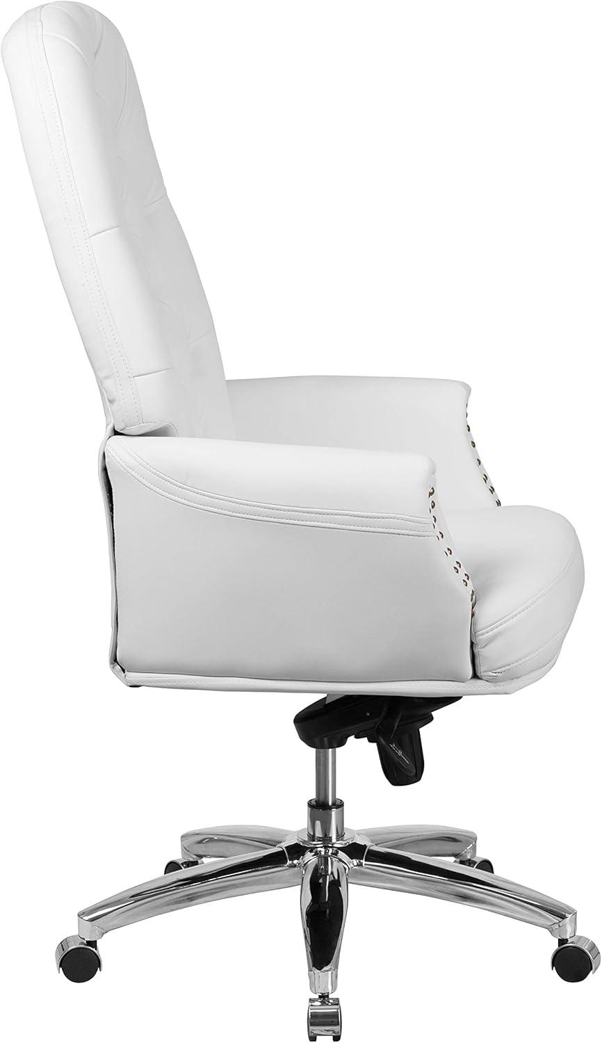 Flash Furniture Hansel High Back Traditional Tufted White LeatherSoft Multifunction Executive Swivel Ergonomic Office Chair with Arms