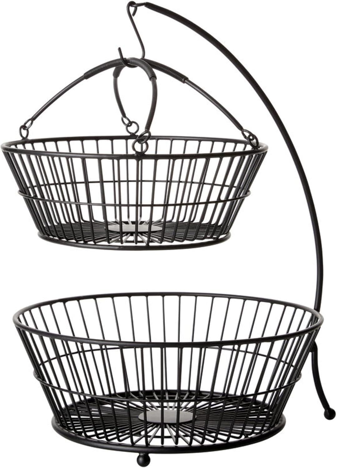 Black Iron 2-Tier Basket with Banana Hook