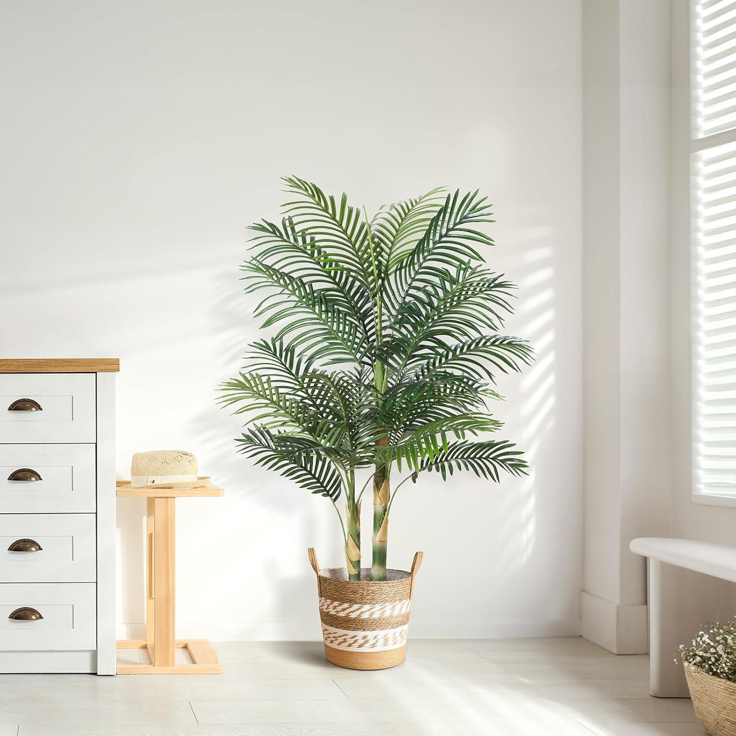 5ft Green Artificial Golden Cane Palm Tree with Black Pot