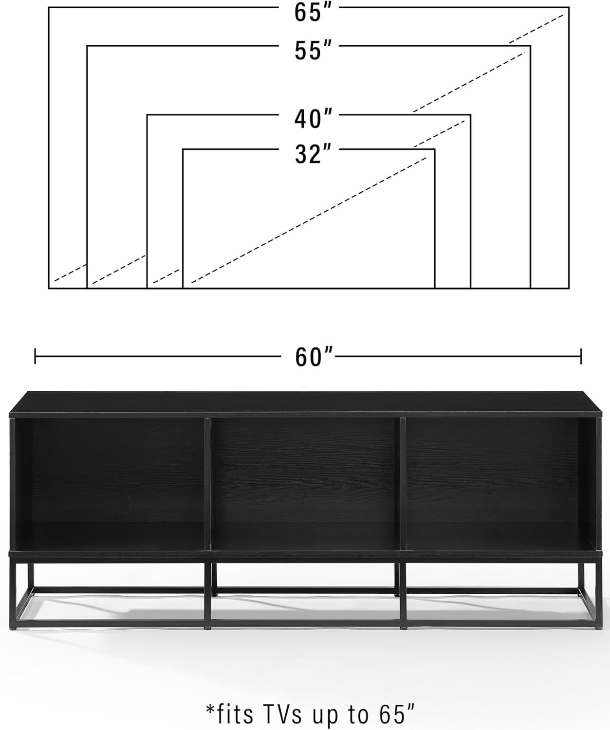 Crosley 60" Enzo Large Record Storage Media Console Black: Modern Industrial Style, Melamine Veneer, Steel Legs