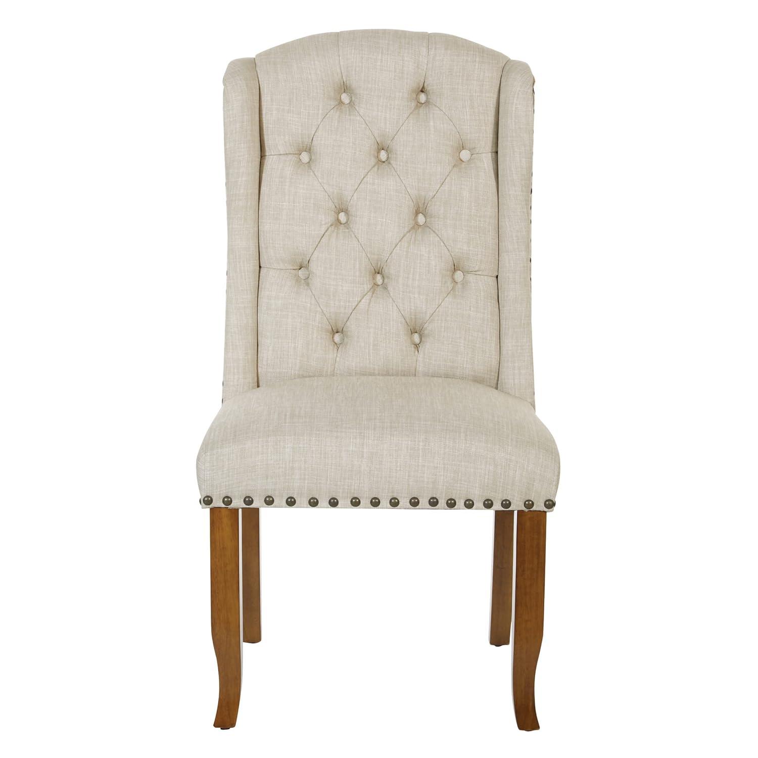 OSP Home Furnishings Jessica Tufted Wing Chair in Linen Fabric