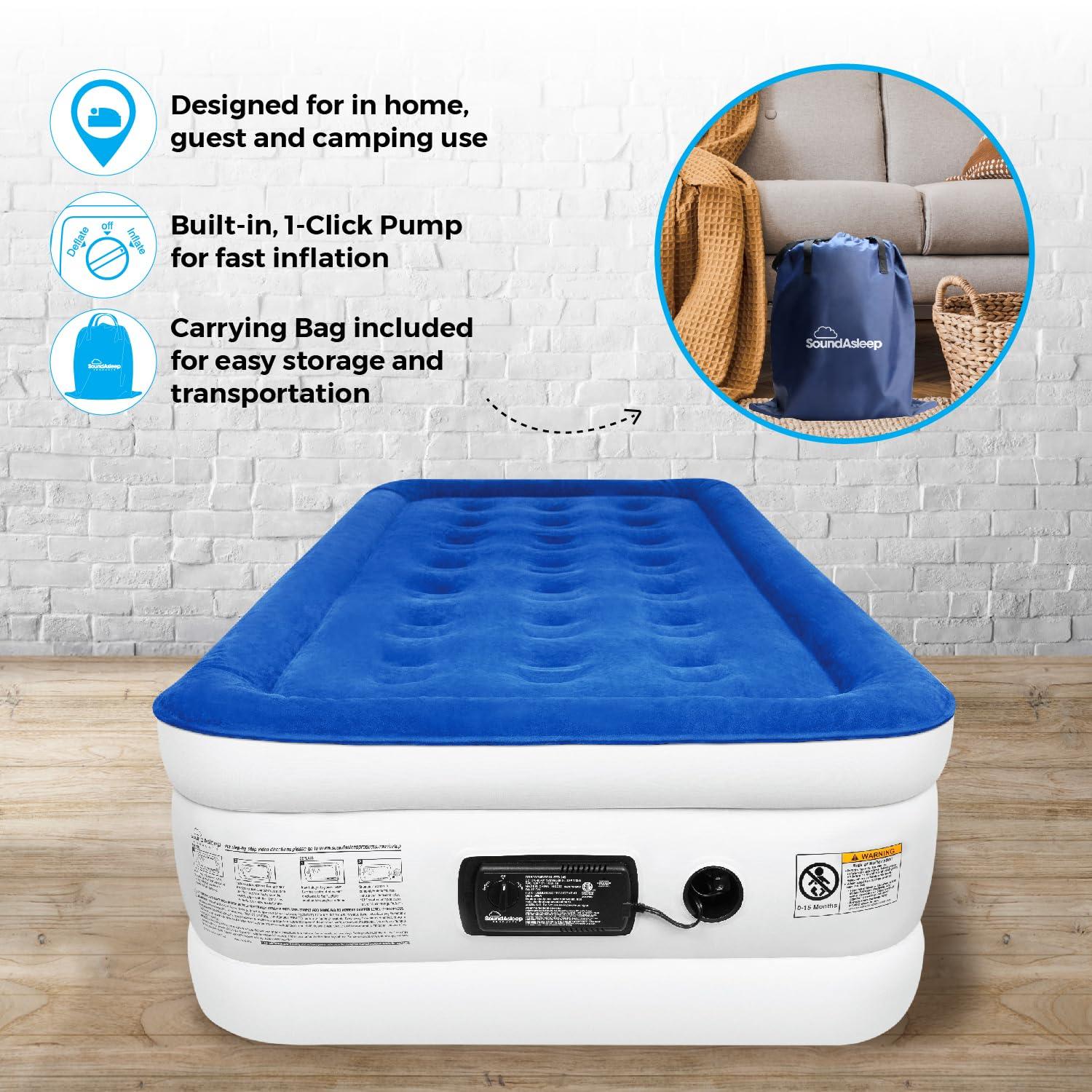 SoundAsleep Dream Series Air Mattress with ComfortCoil Technology & Internal High Capacity Pump -  Twin - Blue
