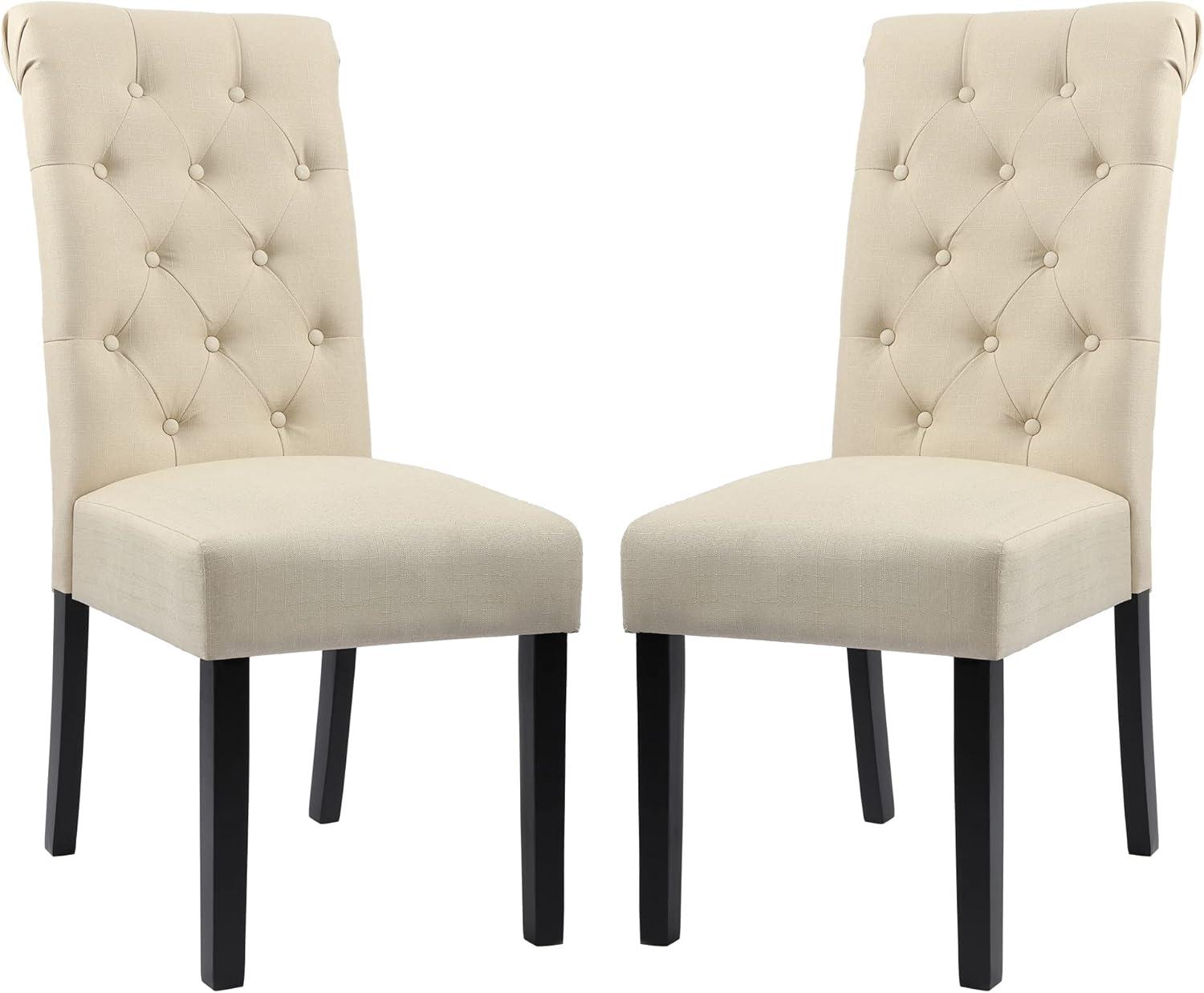 HMTtie Upholstered Dining Chairs Set of 2,Fabric Dining Room Chair with Wood Legs,Dinner Chair for Kitchen,Living Room,Beige