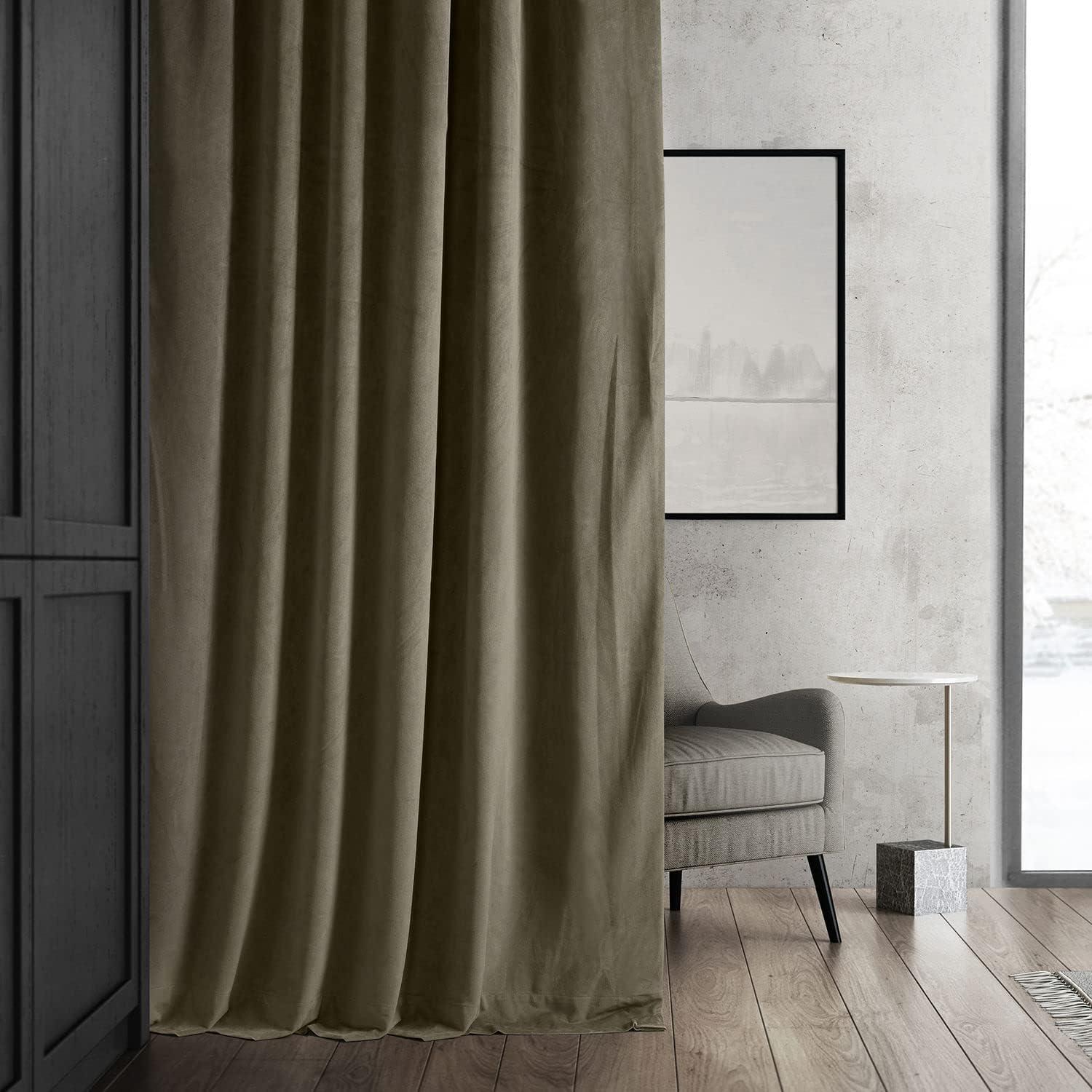 Denver Taupe 96" Blackout Velvet Curtain Panel