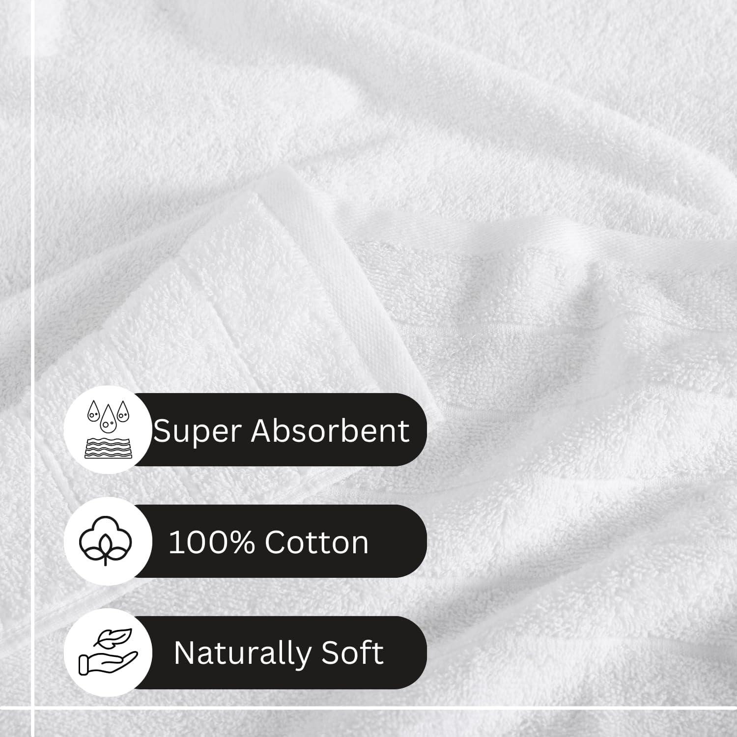 Casa Platino Solid Print Cotton Towel Set, White, 12 Count