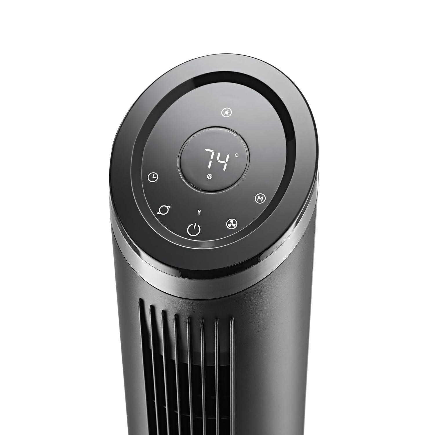 Lasko Apex 42" Oscillating Tower Fan with 6-Speeds, 12-Hr Timer, High Velocity, Remote Control, Black