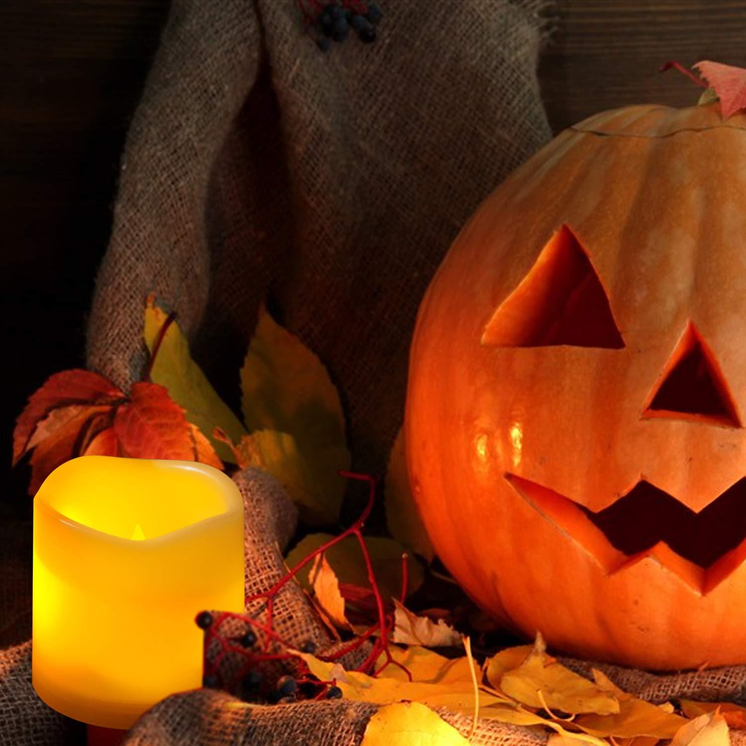 Outdoor Waterproof Flameless LED Pillar Candle with Remote and Timer Battery Operated Plastic Flickering Decorative Candle Light for Halloween Christmas Wedding Party Event Dcor Supplies 3"x 4"