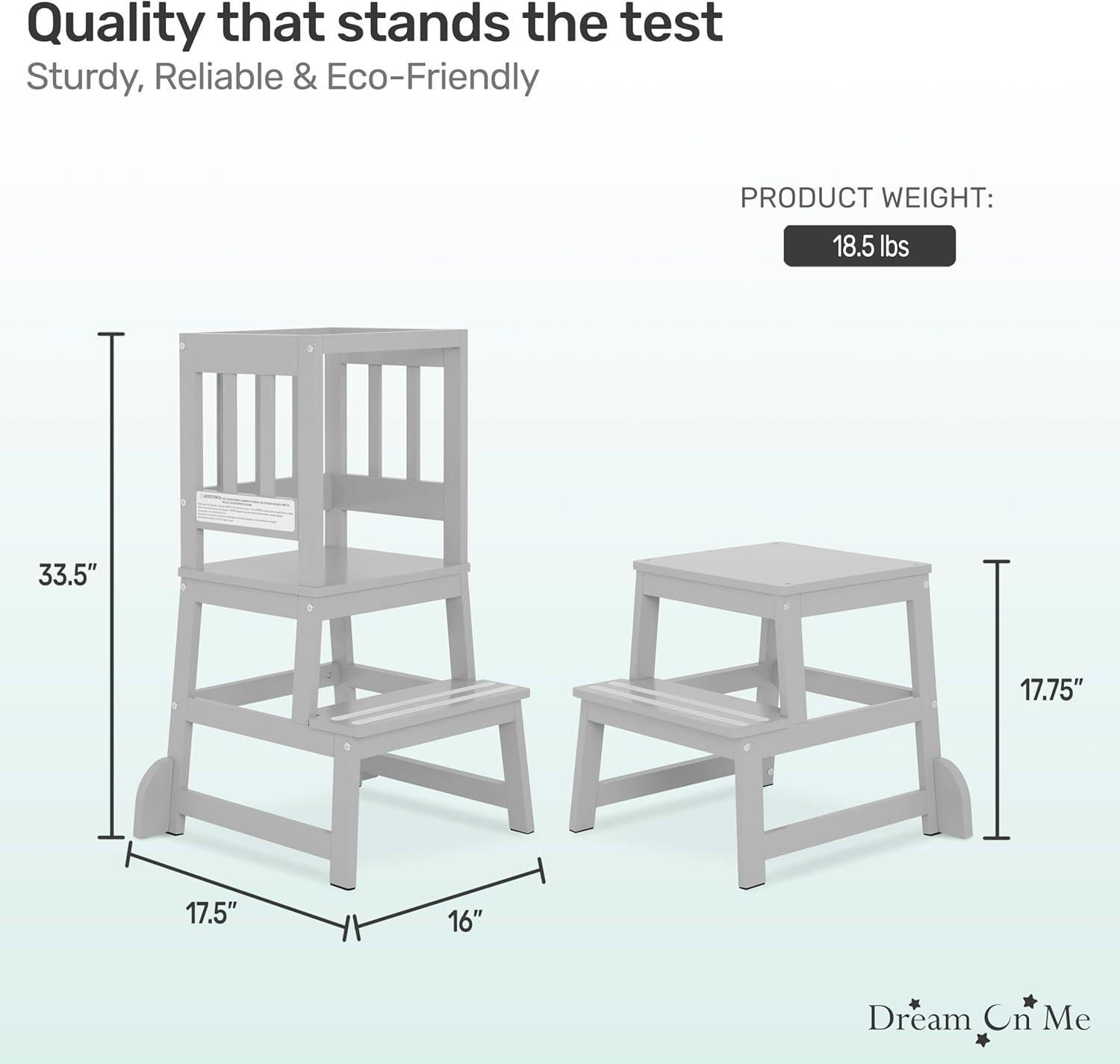 Dream On Me 2-in-1 Funtastic Tower and Step Stool, Easy to Assemble, Cool Grey