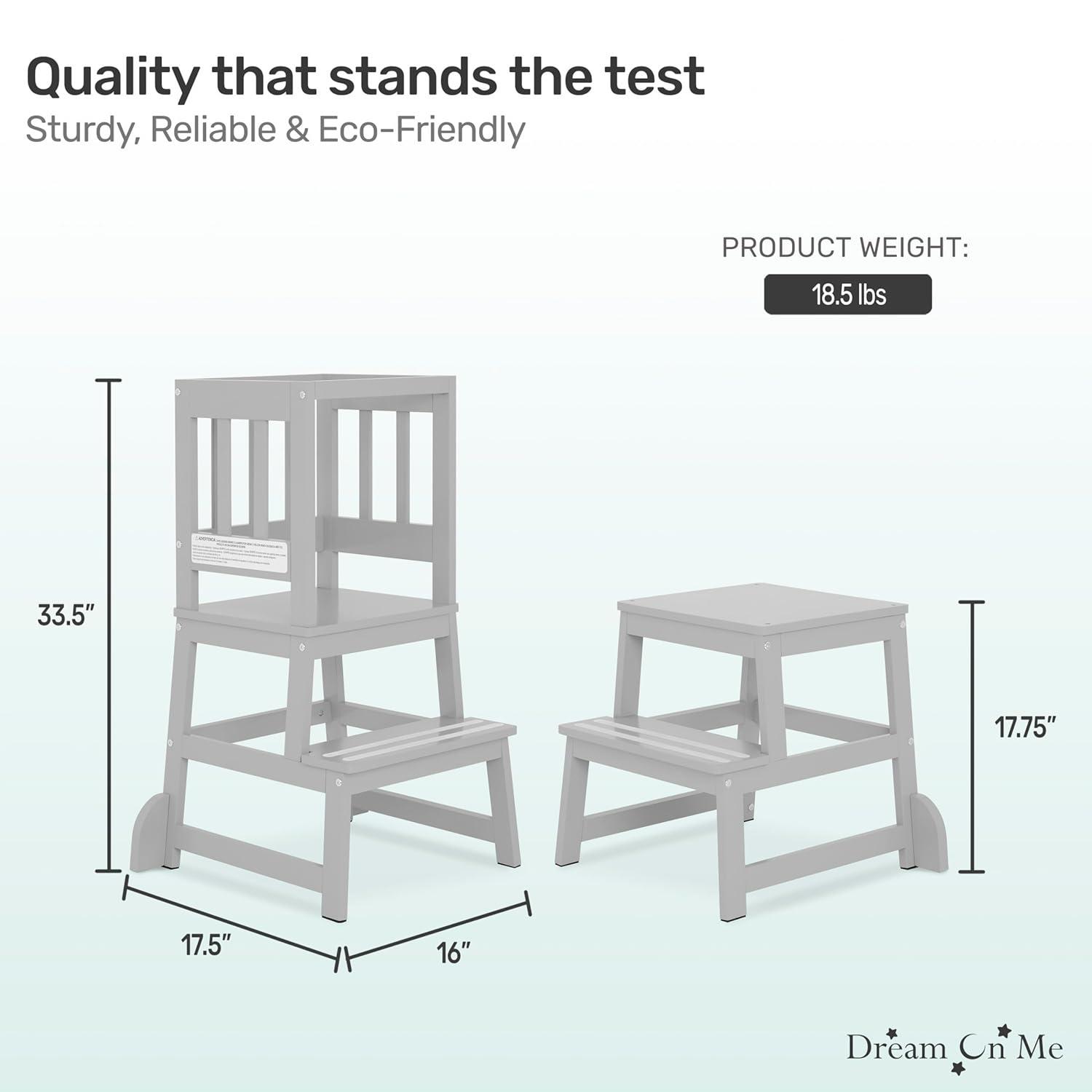 Dream On Me 2-in-1 Funtastic Tower and Step Stool, Easy to Assemble, Cool Grey