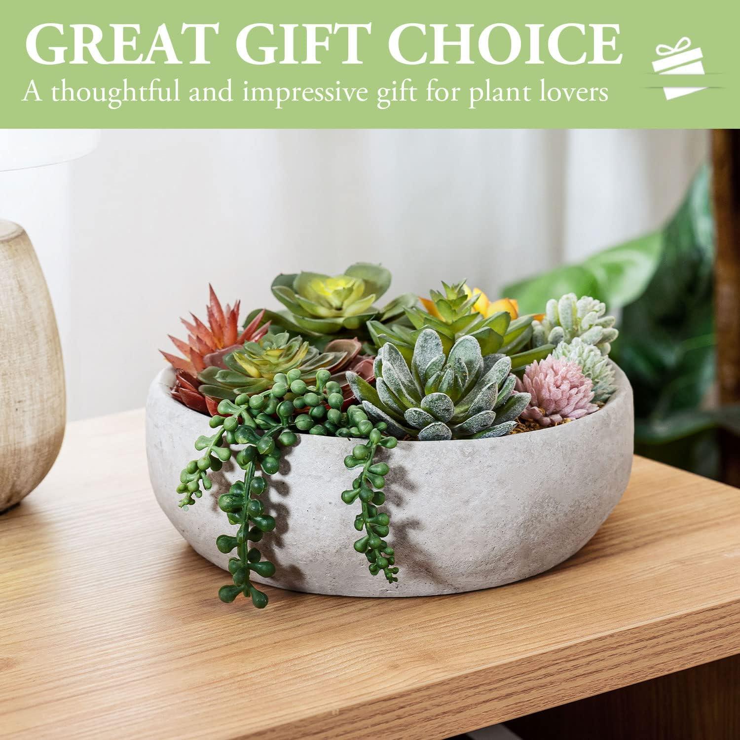 MyGift 8 inch Artificial Succulent Arrangement in Round Modern Concrete Pot, Gray