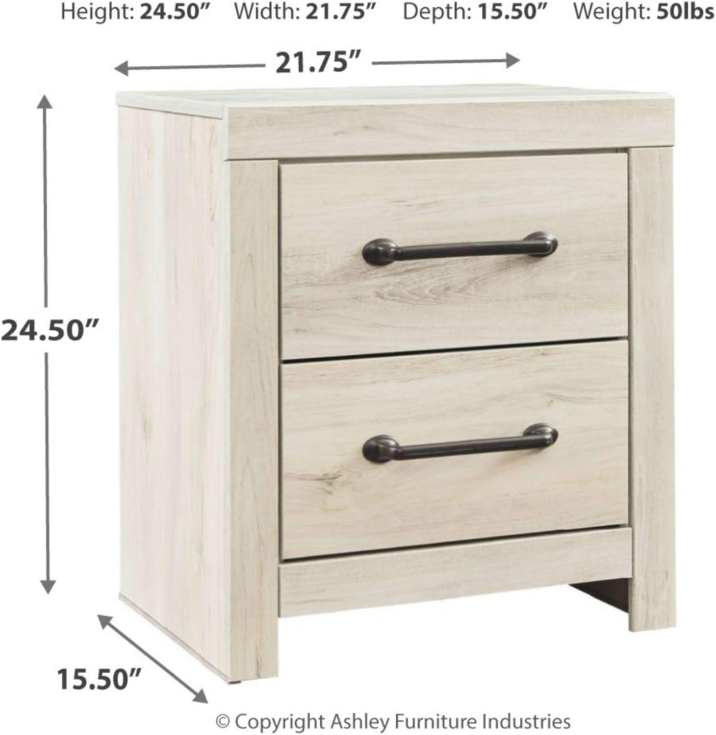 Cambeck Nightstand White - Signature Design by Ashley: Industrial Style Bedside Table with USB Ports & Storage