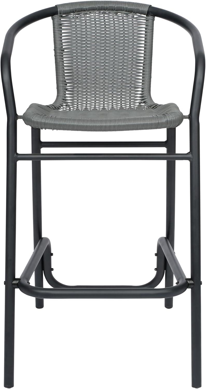 Flash Furniture Lila Commercial Indoor-Outdoor Rattan Restaurant Barstool with Aluminum Frame (Set of 2)