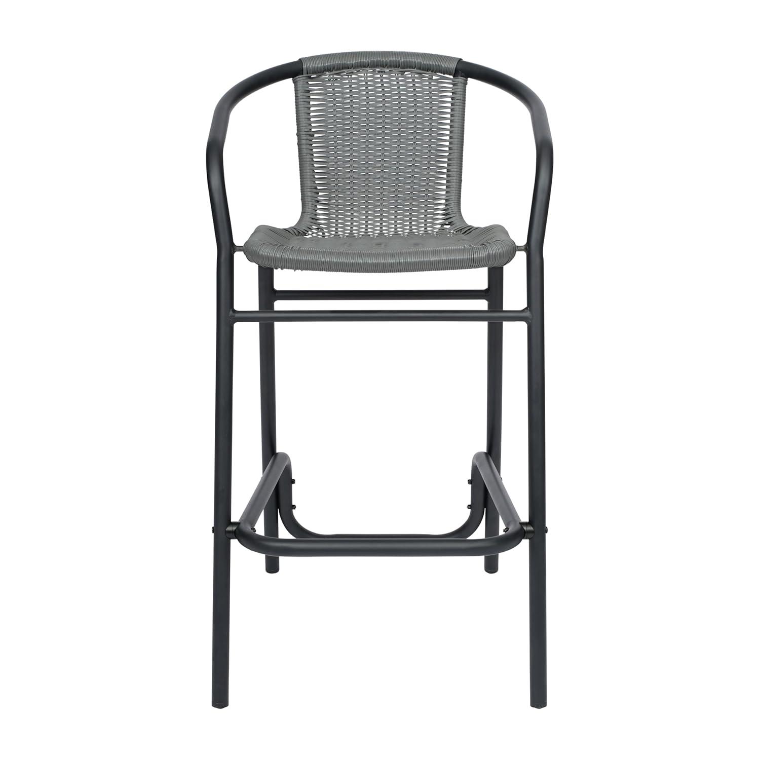 Flash Furniture Lila Commercial Indoor-Outdoor Rattan Restaurant Barstool with Aluminum Frame (Set of 2)
