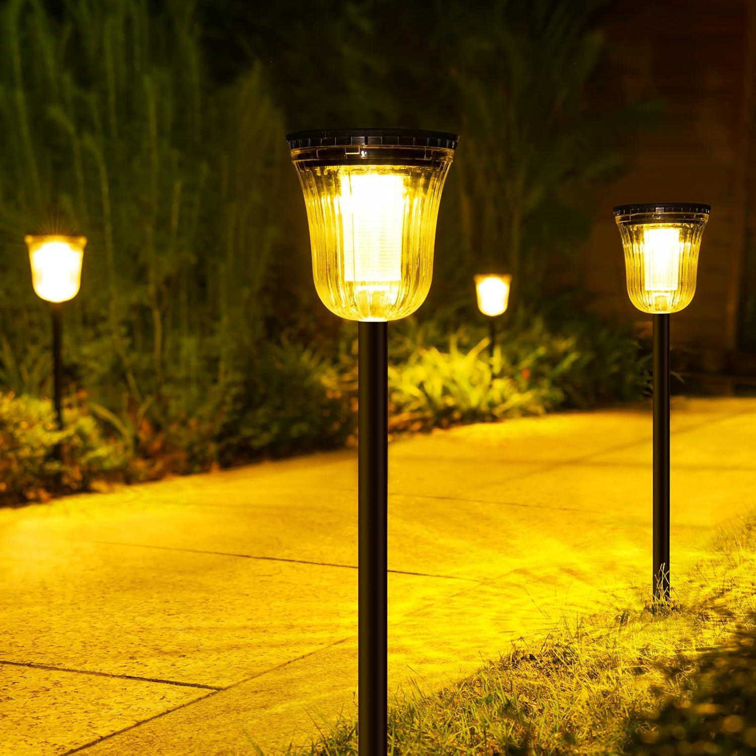 Modern Black Solar Pathway Lights with Warm and Cool White LEDs, 4-Pack