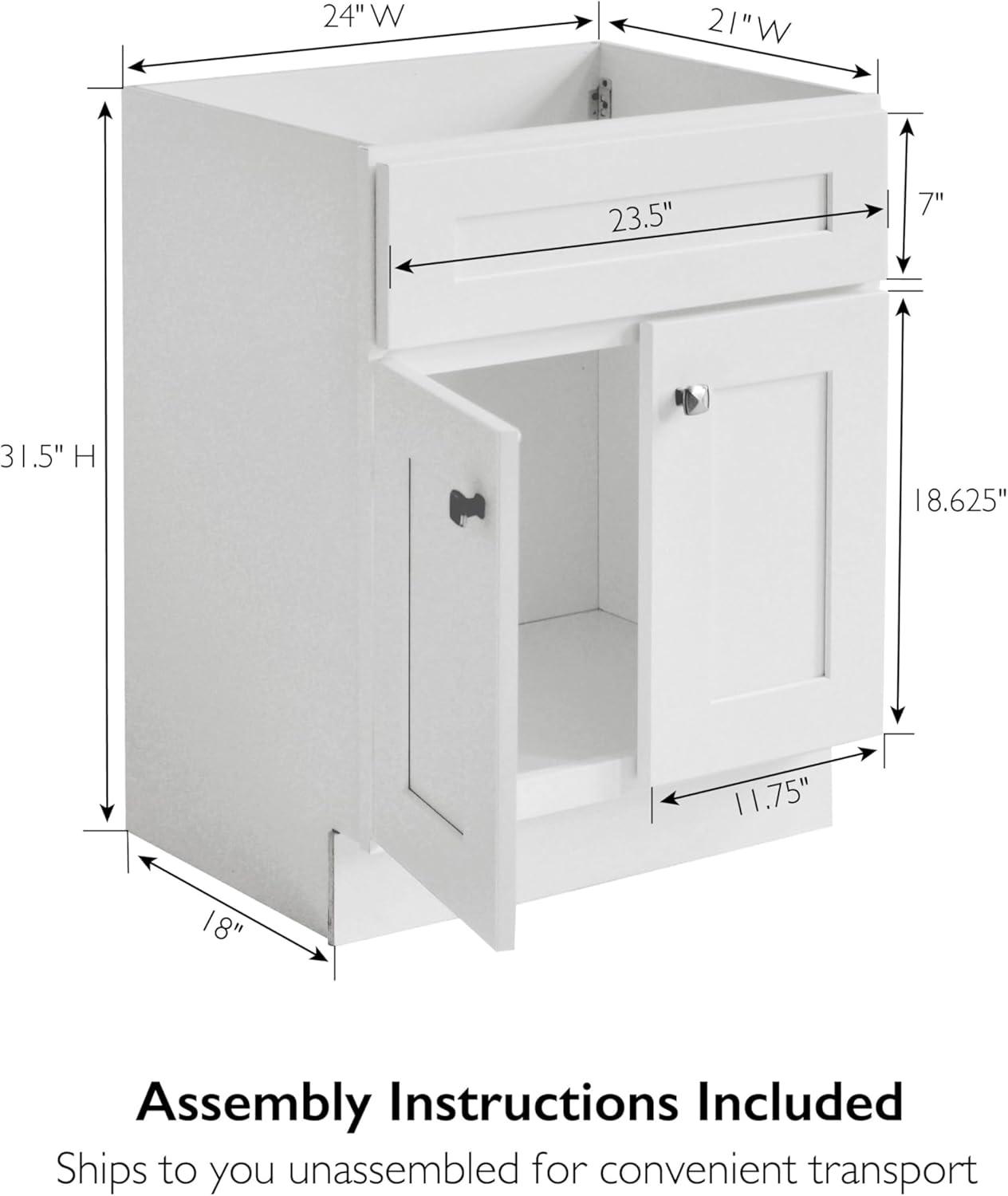 Brookings 24-Inch White Solid Wood Bathroom Vanity