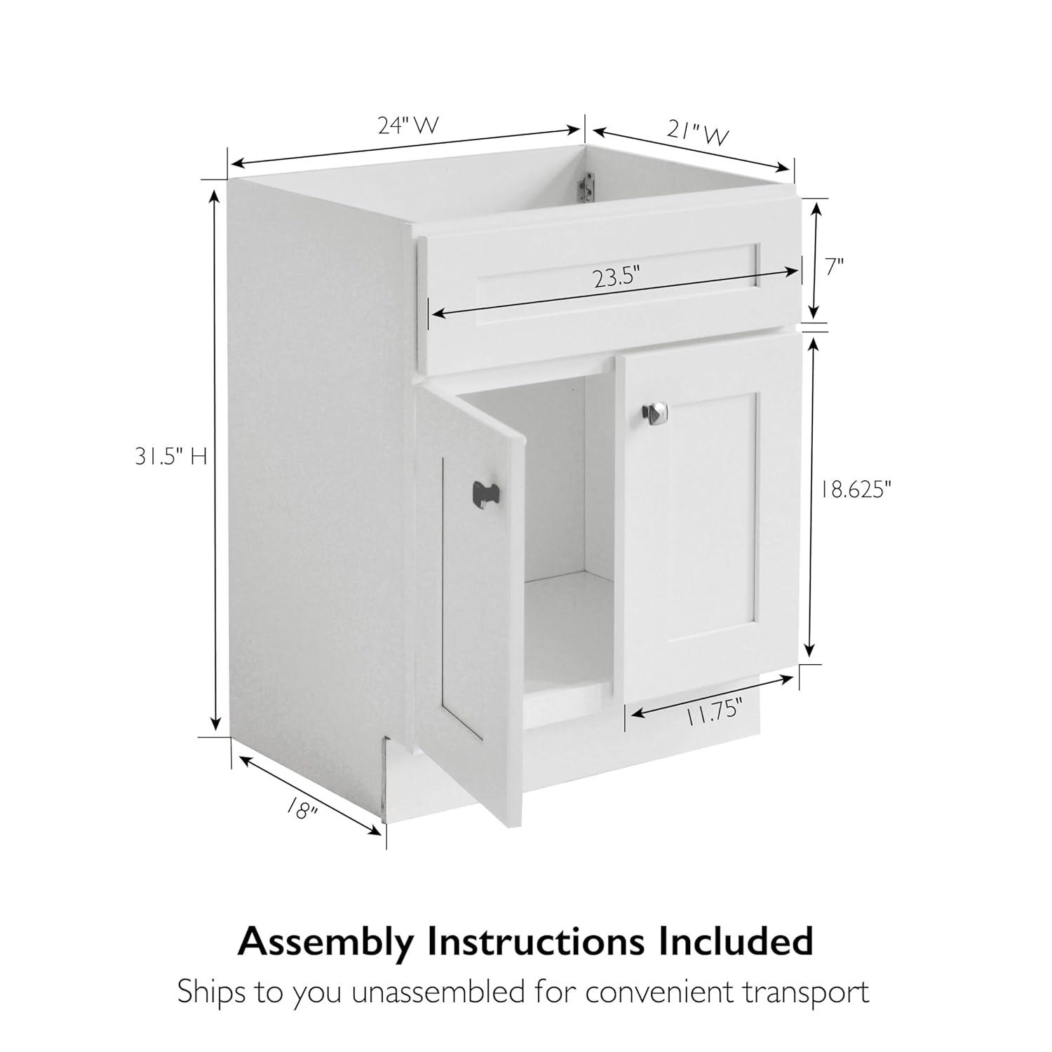 Brookings 24 Inch Bathroom Vanity, Ready to Assemble, Solid Wood, Sherwin Williams® White – Design House, 586933
