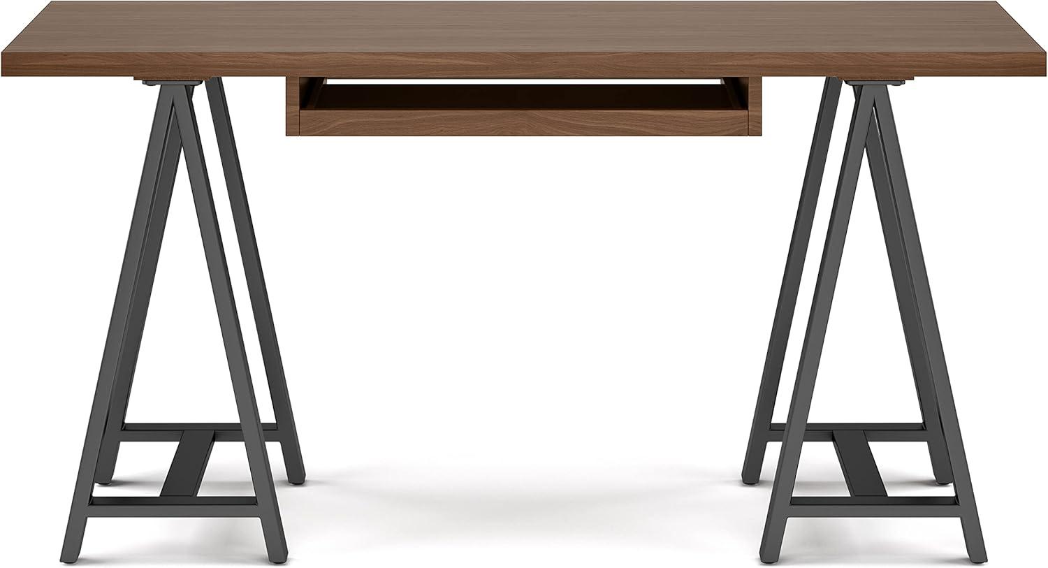 Simpli Home Sawhorse Industrial 60 inch Wide SOLID WALNUT WOOD and Metal Desk