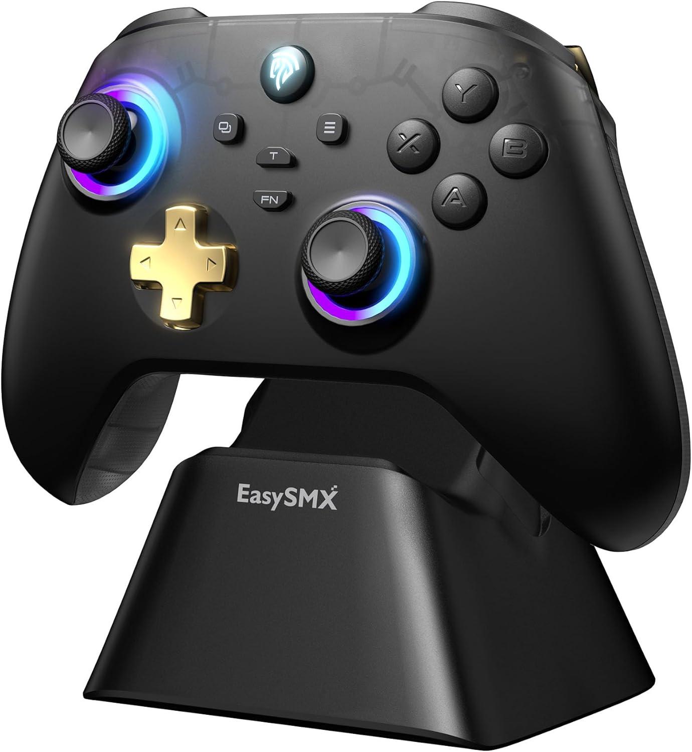 EasySMX Pro Wireless Gaming Controller with Charging Dock–Hall Effect Joysticks & Triggers, RGB Lighting for PC/iOS/Android/Switch