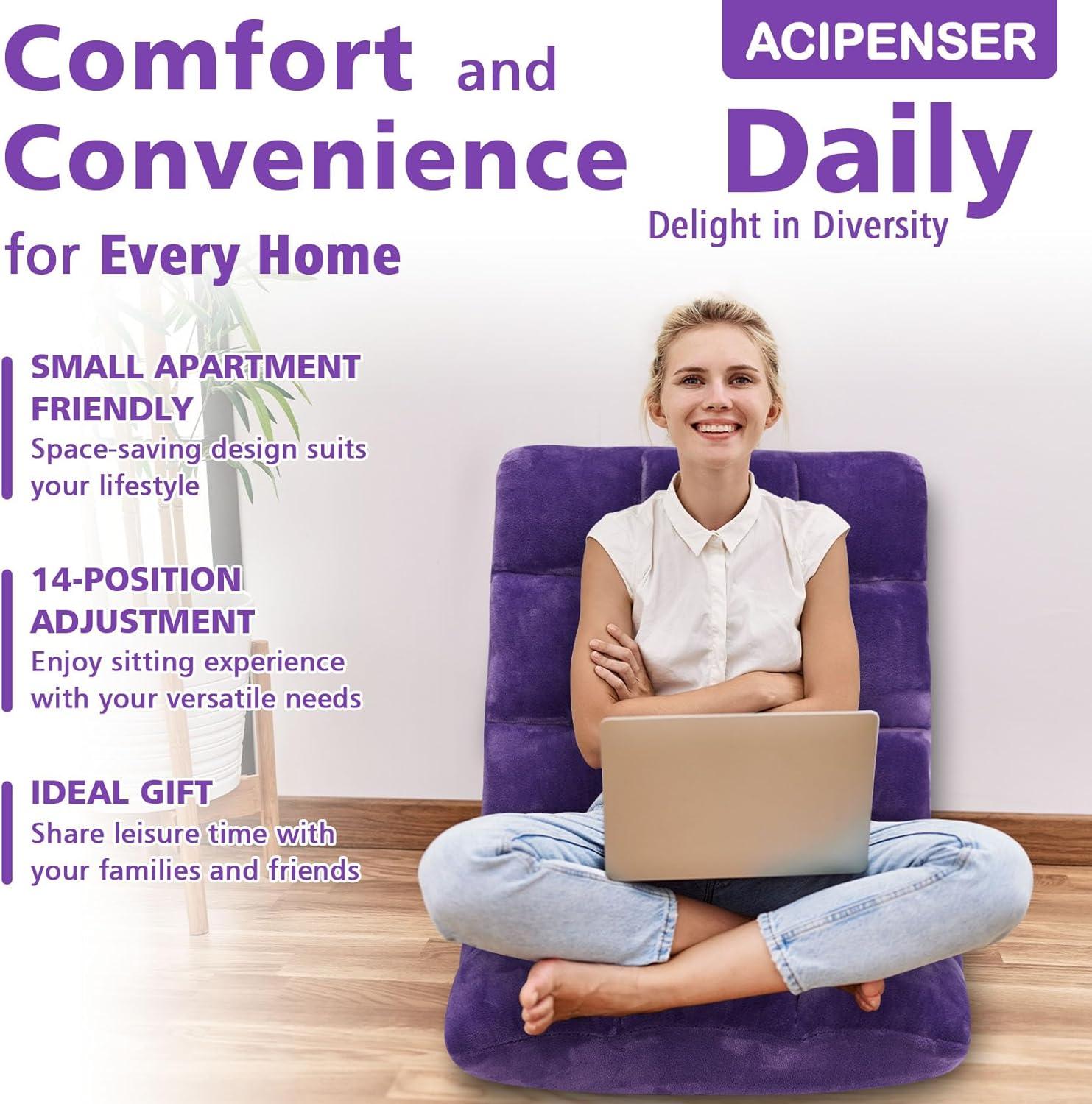 Tangkula Adjustable 14-Position Floor Chair ,Padded Gaming Chair Lazy Recliner Purple