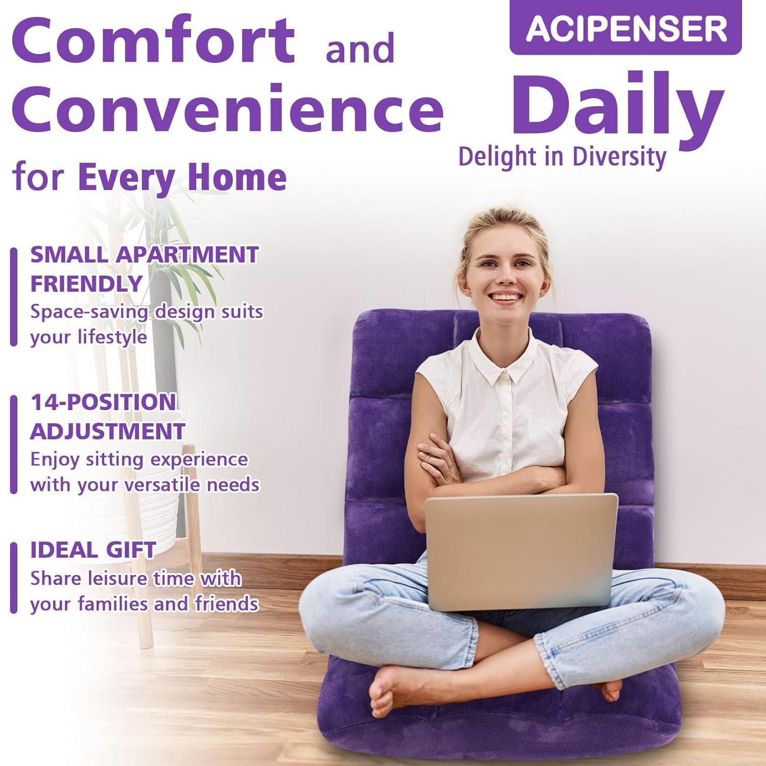 Tangkula Adjustable 14-Position Floor Chair ,Padded Gaming Chair Lazy Recliner Purple