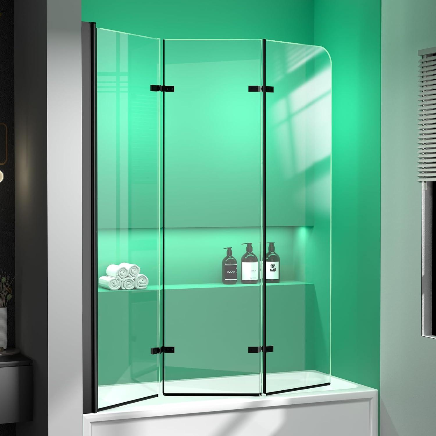 51" W X 59"h Three Plates Folding Tub Door Bathtub Screen With Clear Glass