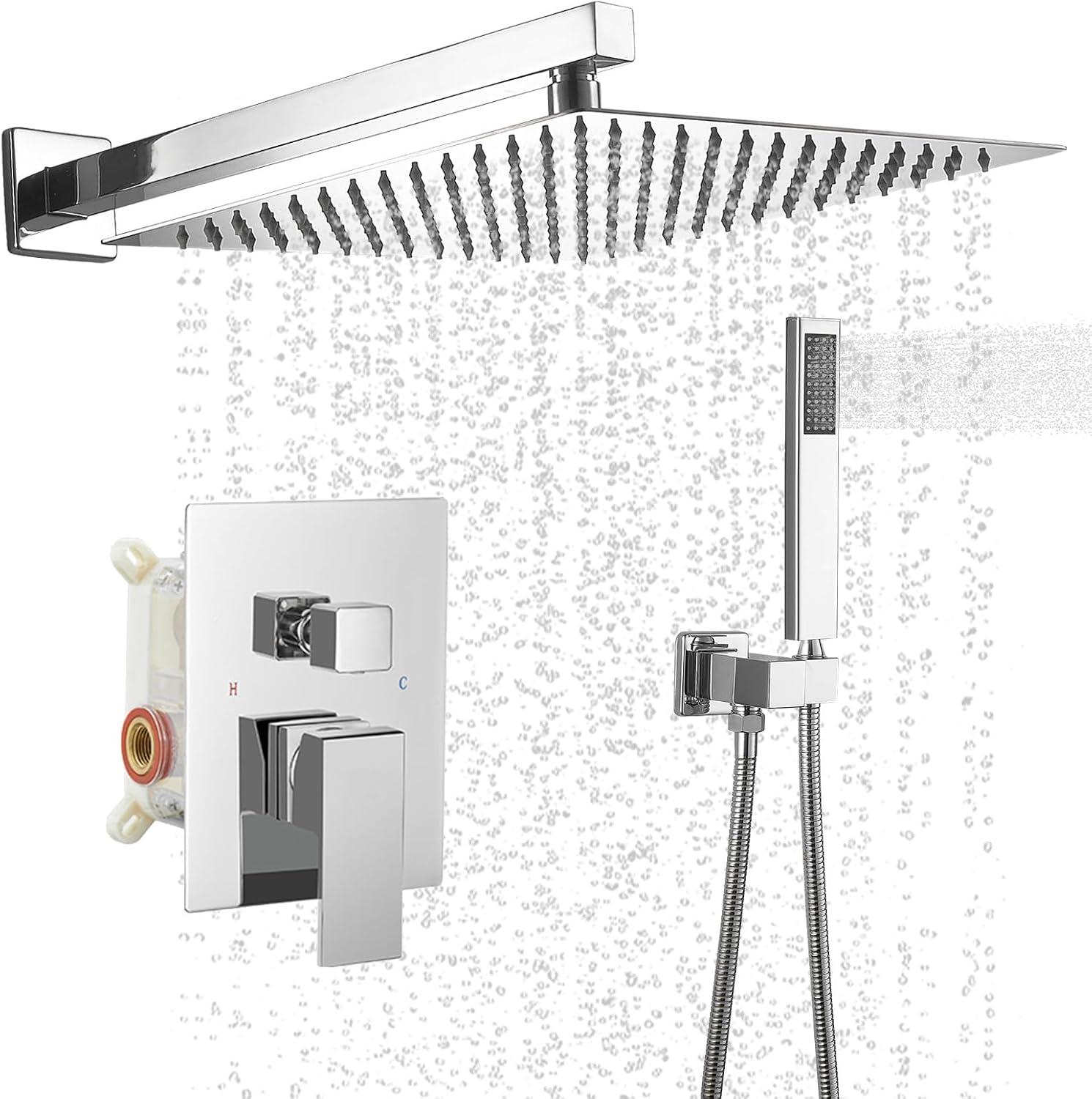 10-Inch Polished Chrome Square Rain Shower System with Handheld