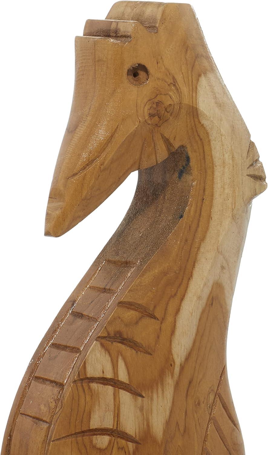 17", 18"H Brown Teak Wood Handmade Carved Sea Horse Sculpture with Starfish, by DecMode (2 Count)