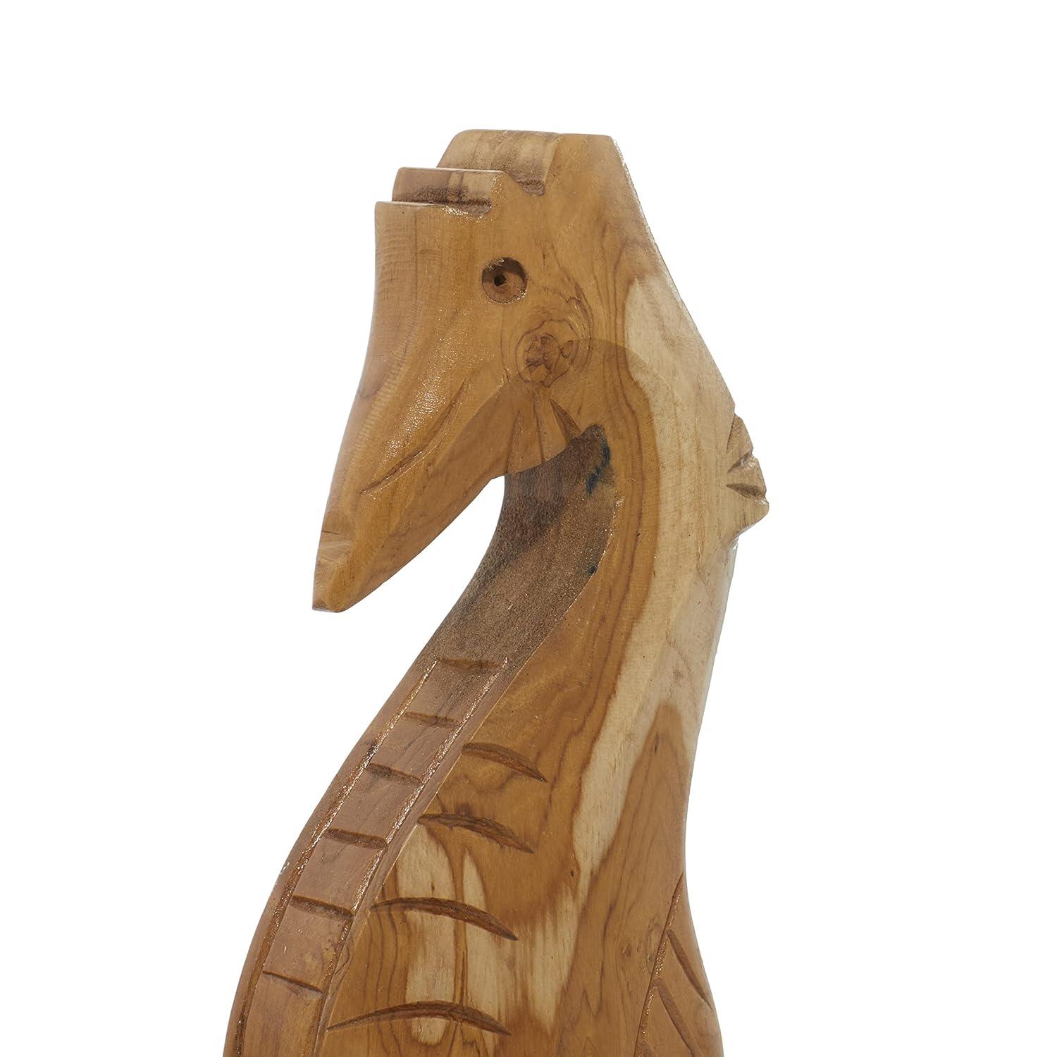 17", 18"H Brown Teak Wood Handmade Carved Sea Horse Sculpture with Starfish, by DecMode (2 Count)