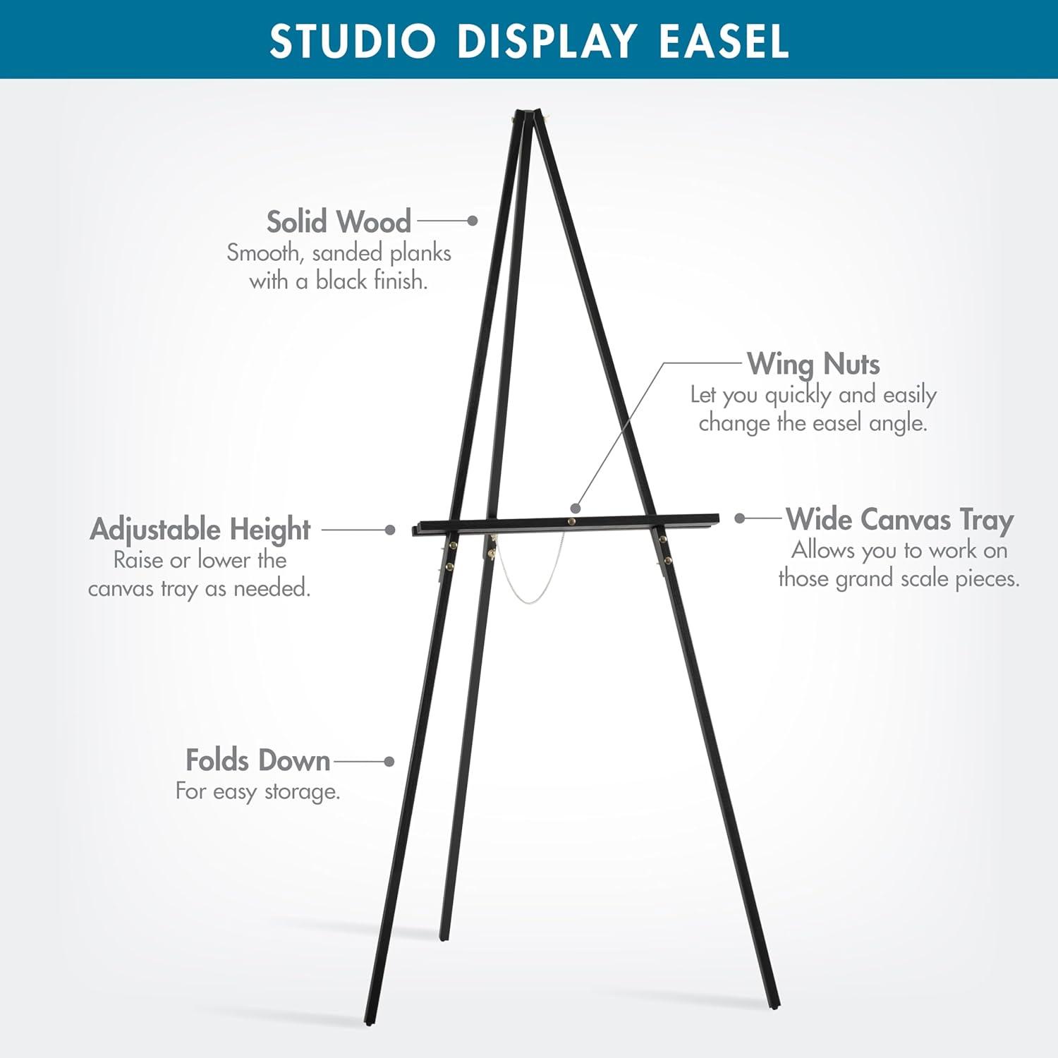 Studio Display Wood Tripod Easel for Posters, Art, Event Signage, Tradeshows, or Seminars (63" Tall)