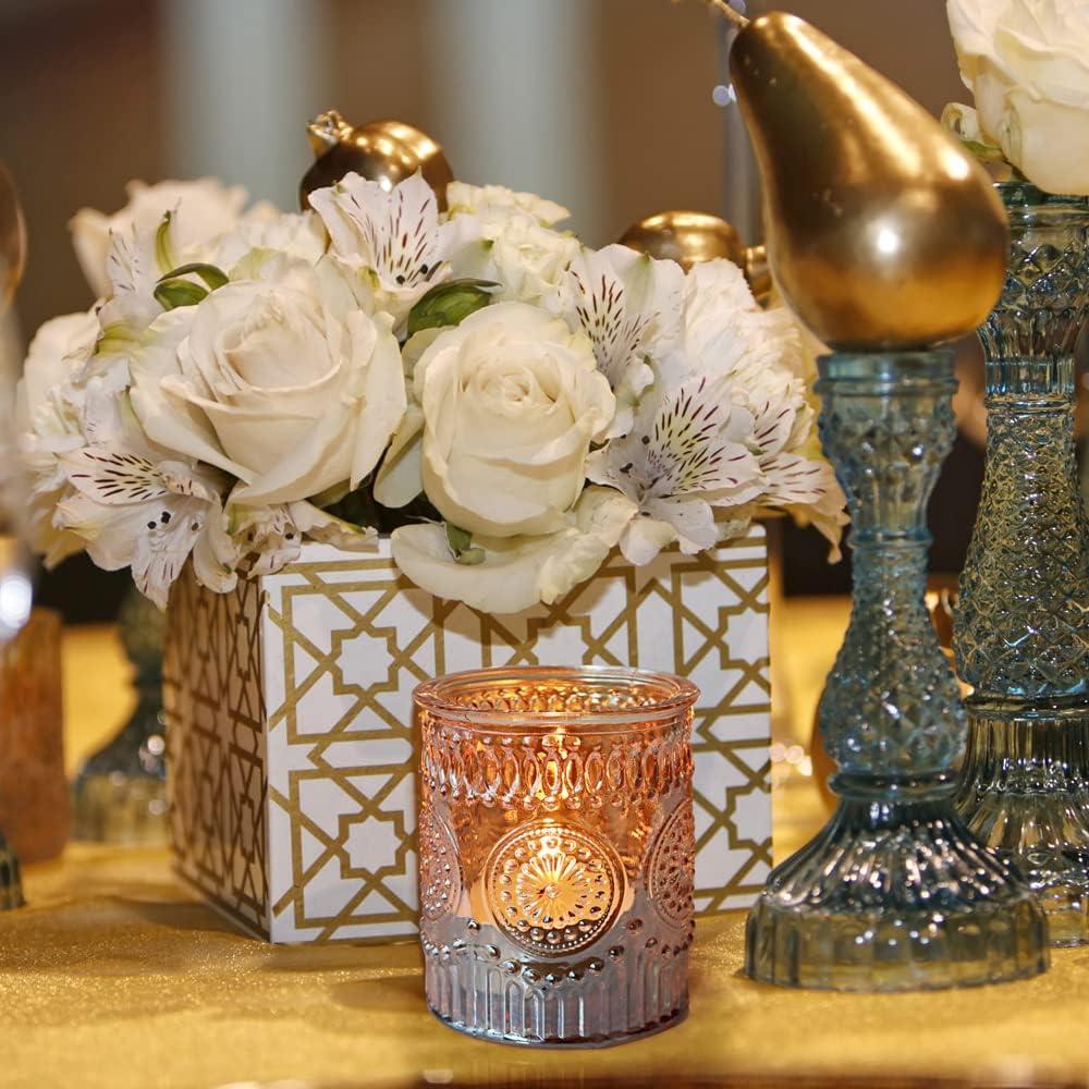 Gold Embossed Glass Tealight Candle Holders Set of 36