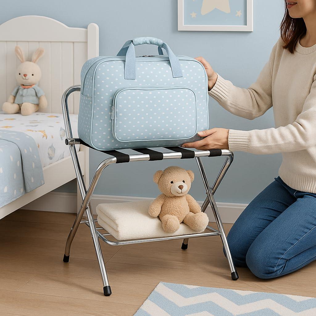 Chrome Foldable Metal Luggage Rack with Bent Legs