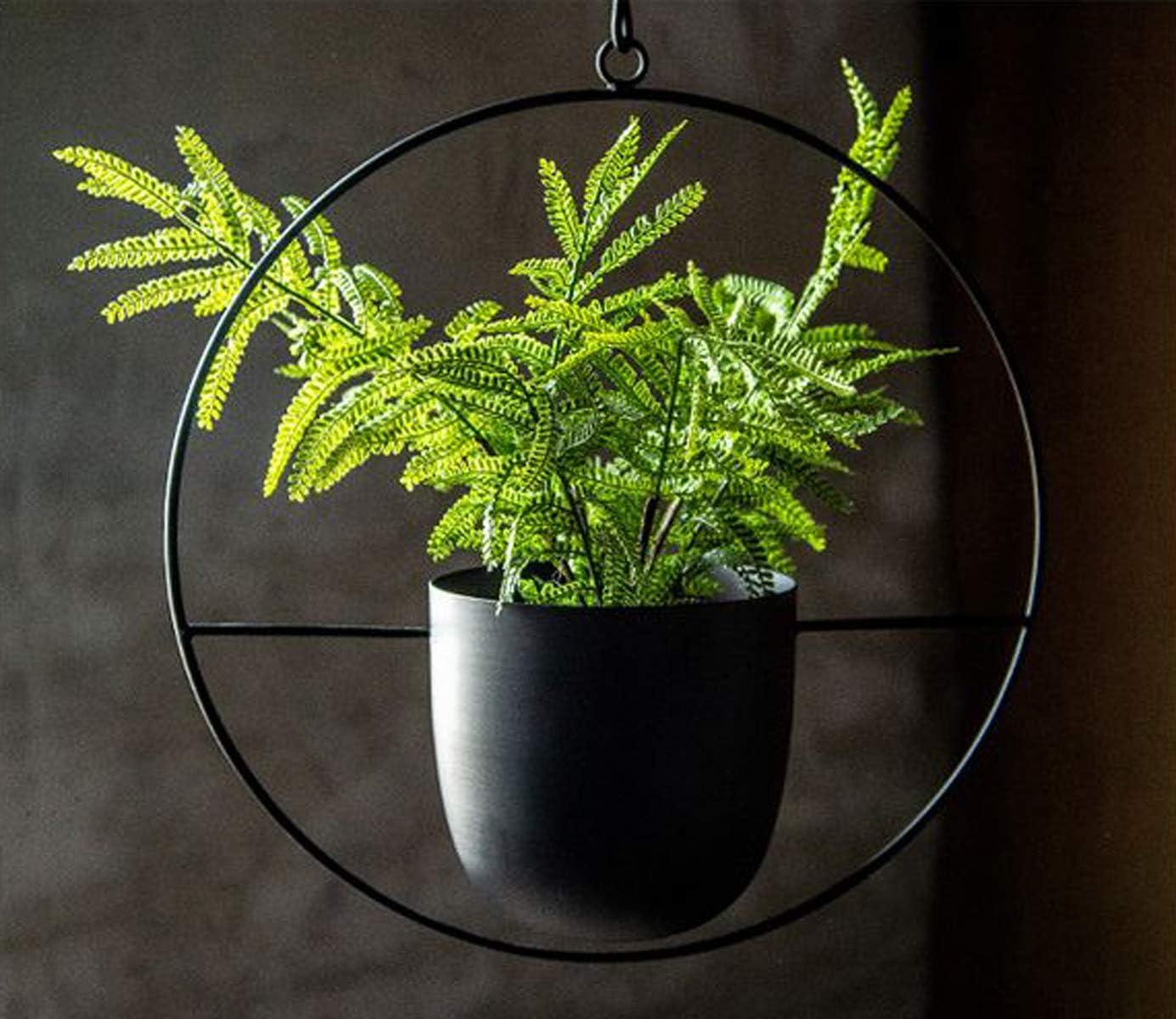 Black Metal Round Hanging Planter with Vertical Design