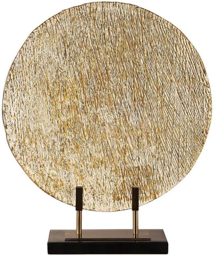 Layan 21" Gold Rippled Art Glass Charger with Bronze Stand